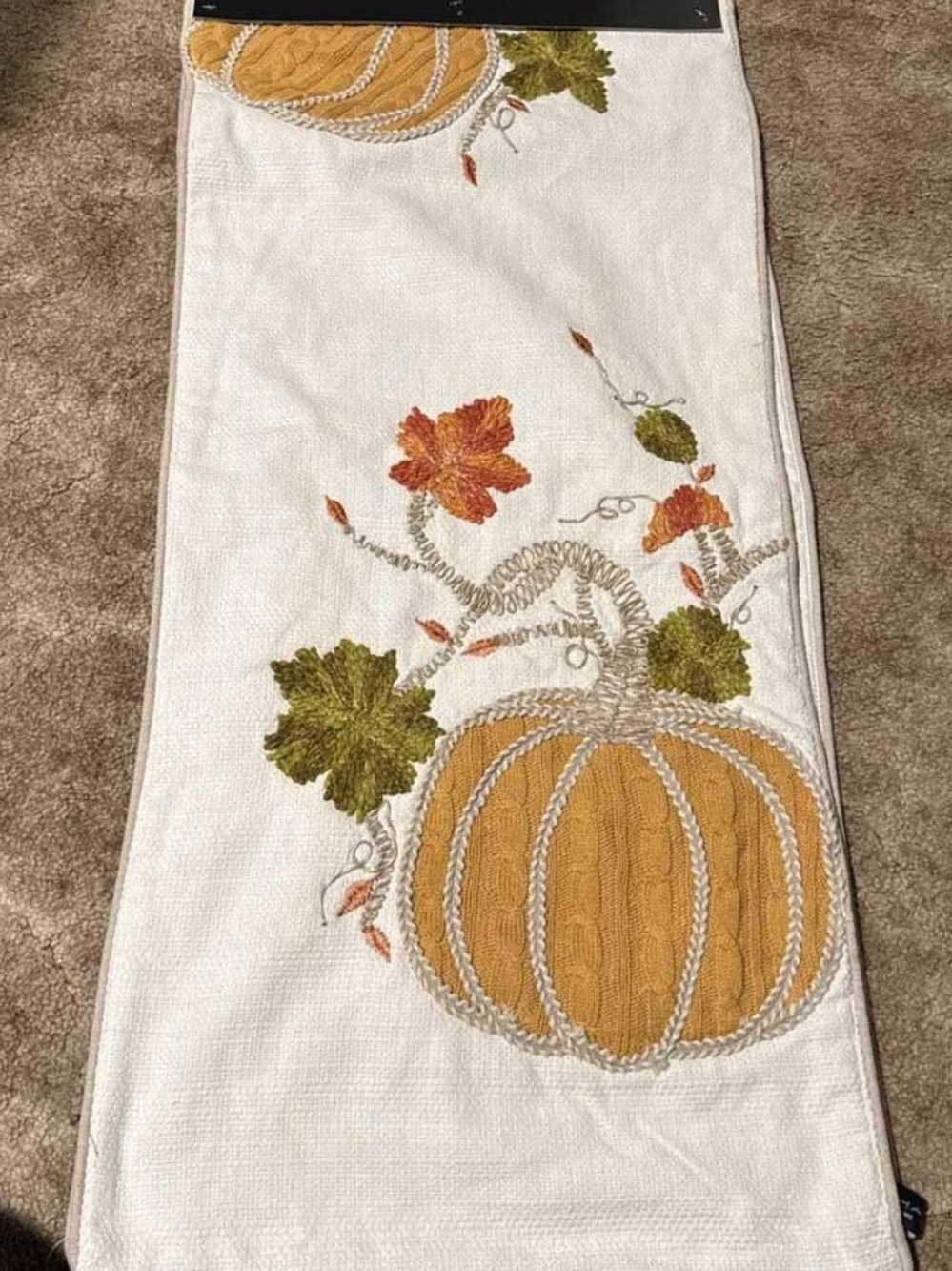 Tahari Table Runner with Pumpkins and Green Leaves